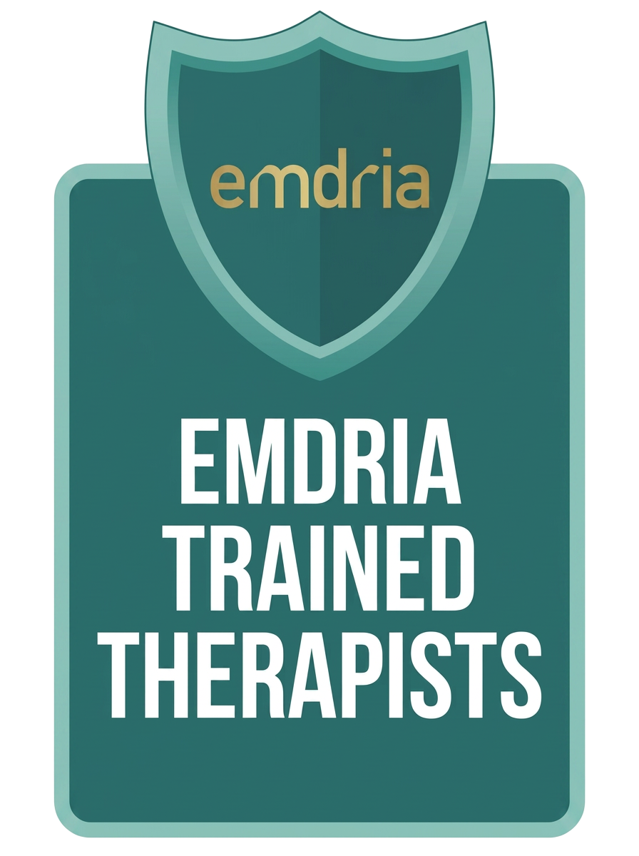 EMDRIA trained therapist badge — Eye Movement Desensitization and Reprocessing (EMDR) trained clinician